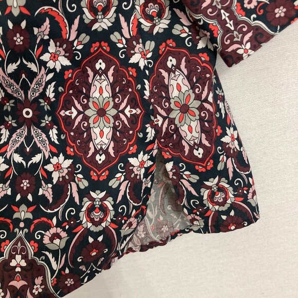 Foxcroft Red Black Floral Wrinkle Free 3/4 Sleeve Button Down size 16W Office - Picture 8 of 11